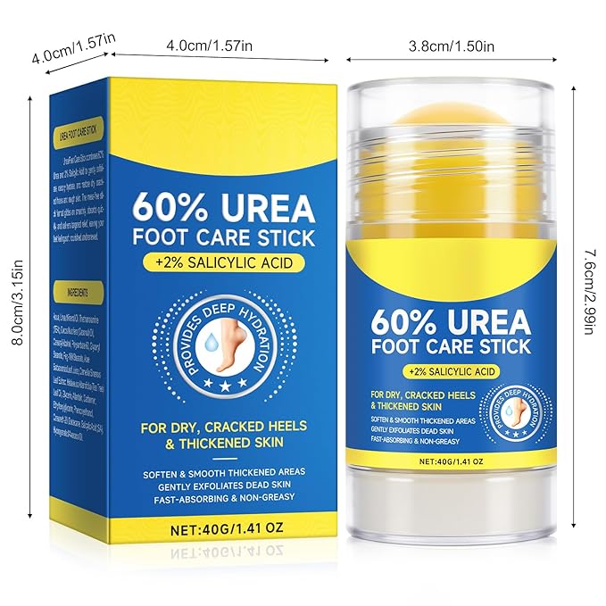 60% Urea with 2% Salicylic Acid Urea Foot Care Stick, Foot Cream Moisturizer for Dry Cracked Feet, Knees, Elbows, Hands,Moisturizes and Hydrates the Dry Skin,Callus Remover & Skin Softener -1.41oz