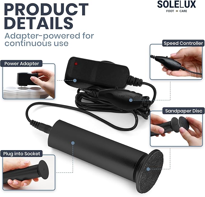 Upgraded 2025 Electric Foot File – Callus Remover for Women & Men with Adjustable Speed, 60 Sanding Pads & Dead Skin Exfoliation – at-Home Pedicure Tool for Dry, Cracked Feet(Black)
