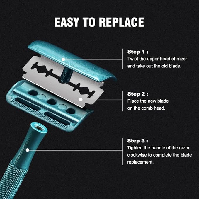 KINGHOOD Safety Razor - Pearl Green Matte Handle,Double Edge Precision,10-Pack Blades - Zero-Waste Shaving Solution for Sensitive Skin