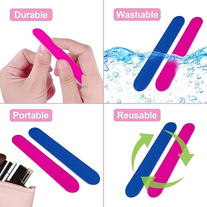 Emery Boards for Nails, 100 Pcs Nail Files for Nature Nails Small Disposable Double Sided Colorful Nail File Bulk for Home Salon Travel Size Mini Manicure Kit for Men Women Kids Wood Emory Pink/Blue