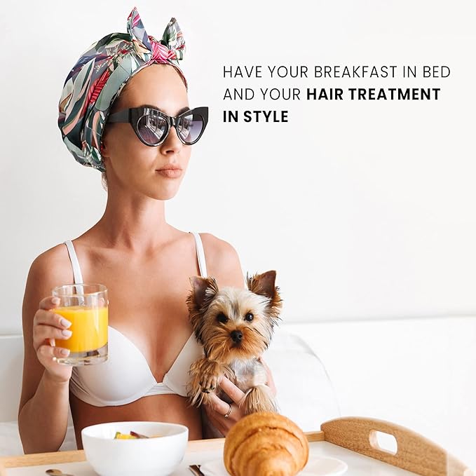 Reusable Shower Cap for Women Reusable Waterproof – Leakproof, Nonslip Hair Cap for Shower Flexiband – Soft, Breathable, Durable Christmas Shower Caps by SMPL OBJECTS (Tropical)