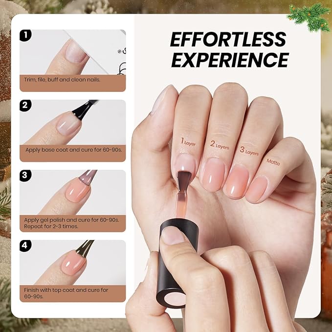 Beetles Frostglaze Veil Jelly Gel Nail Polish Set, 53PCS 36 Colors Christmas Gel Nail Kit Nude Pink Milky White Red Black Blue Green Silver Cat Eye Base Glitter Glossy Matte Top Coat Gift for Women