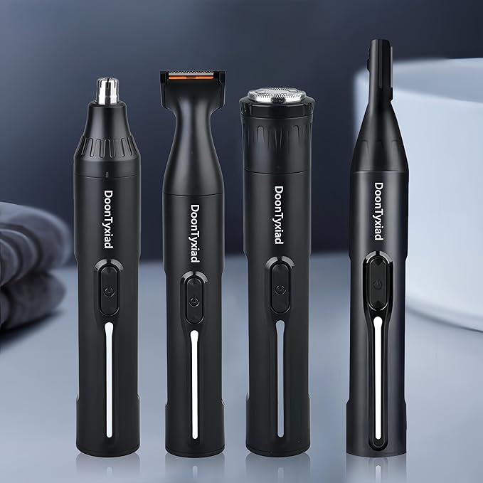 Rechargeable Ear and Nose Hair Trimmer, 4-in-1 Professional Painless Eyebrow & Facial Hair Trimmer for Men Women, Powerful Motor and Dual-Edge Blades for Smoother Cutting Black(Black 4-in-1)