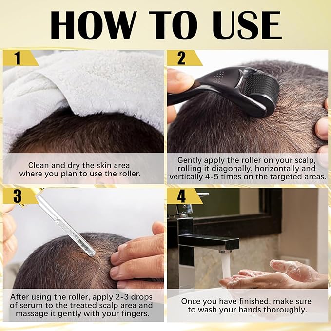 5% Minoxidil for Men and Women with Derma Roller, Hair Growth Serum & Beard Growth Kit, Minoxidil Biotin Hair Regrowth Treatment for Thicker, Fuller Hair - Stop Scalp Hair Loss & Thinning - 2.02 oz