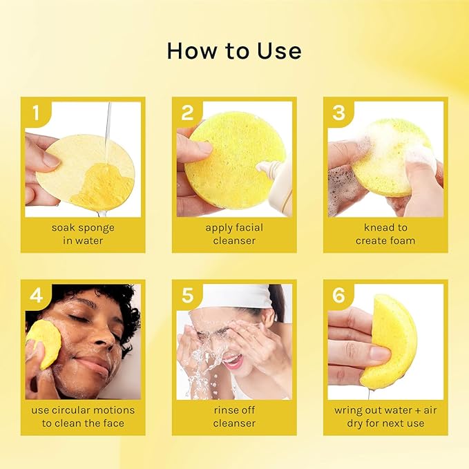 AOA Studio 50-Count Compressed Facial Sponges 100% Natural Cosmetic Spa Sponges for Facial Cleansing, Exfoliating Mask, Remove for Makeup, Dead Skin, and Dirt (Yellow, 50 counts)