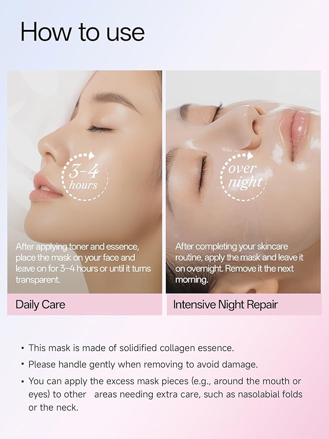 WNP 6D Bionic Collagen Bio‑Gel Mask Overnight Deep Hydration with 5.1% Collagen, Niacinamide, Hyaluronic Acid, Firming, Anti‑Aging, Brightening for Sensitive Skin 28g x 4