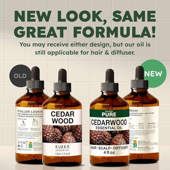 KUKKA Cedarwood Essential Oils - 4 Fl Oz - for Hair, Skin, Diffuser, Aromatherapy & DIY Soap Making Scent