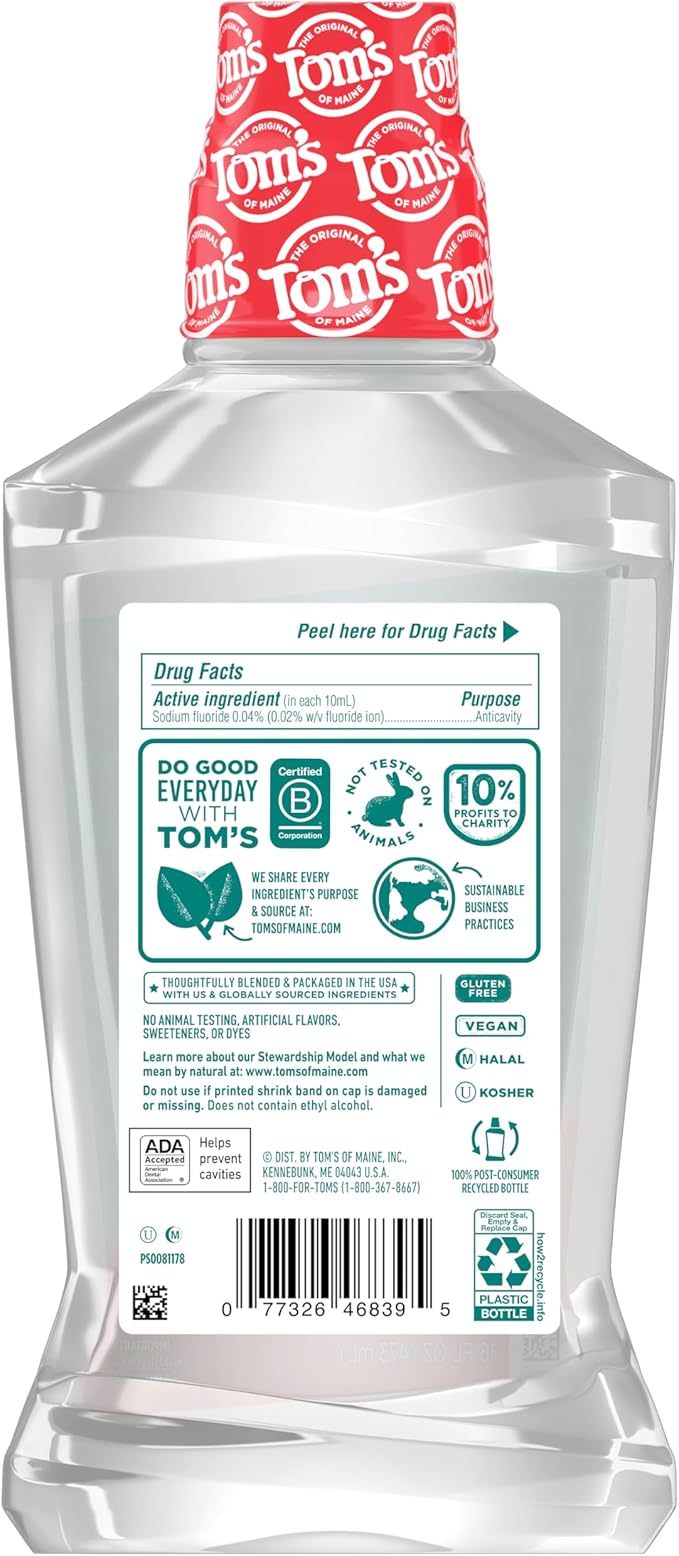 Tom's of Maine Children's Anticavity Fluoride Rinse Mouthwash, Silly Strawberry, 16 Fl Oz (Pack of 6) (Packaging May Vary)