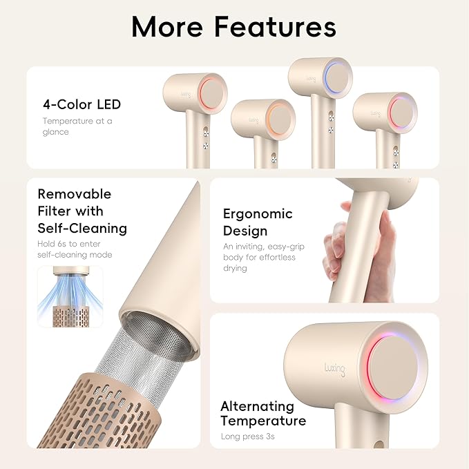 Hair Dryer, TurboLux Ionic 200 Million Negative Ions 1500W Fast Drying High Speed Hairdryer with Diffuser, Lightweight, Low Noise Hair Dryers for Women with 110000 RPM Brushless Motor (Cream)