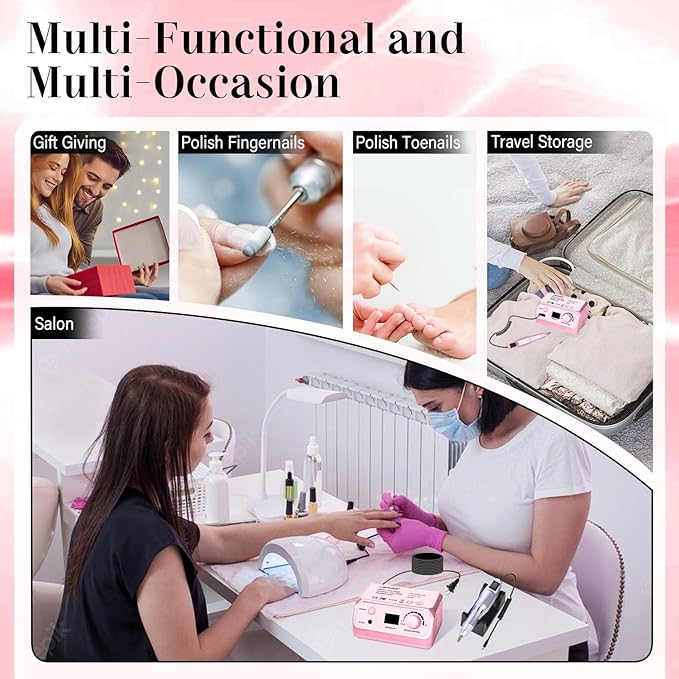 Nail Drill Professional 35000RPM Drils Nail Electric Nail File Nails Drill with 100pcs Sanding Bands and Nail Drill Bits for Acrylic, Gel Nail Manicure & Pedicure