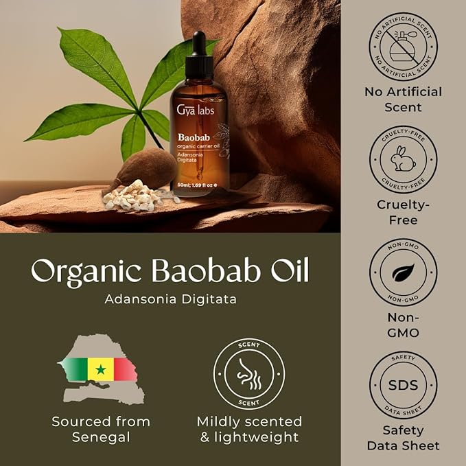 Gya Labs Baobab Carrier Oil - 1.7 Fl Oz - for Hair, Skin, Face, Scalp & Body Massage