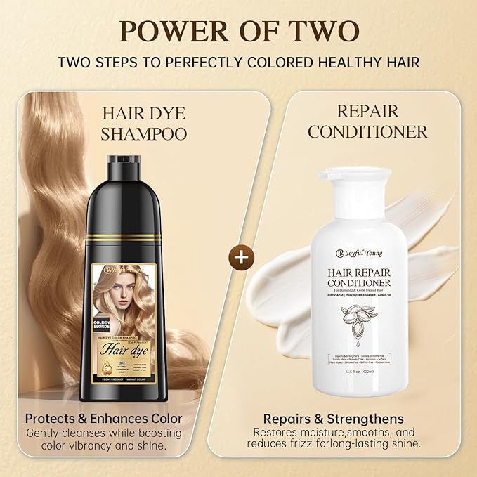 Natural Hair Dye Shampoo 3 IN 1, Hair Color for Gray Hair Coverage, Hair Coloring Shampoo for Women, Color Shampoo Beard Dye for Men, Vegan Ammonia Free Hair Shampoo (GOLDEN BLONDE)