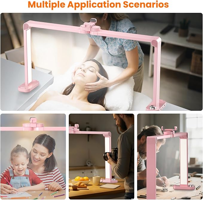 Nail Light for Desk,34 Inch 48W Half Moon Light-Adjustable 3000K-6000K Color Temp, 0-100% Brightness,Nails lamp with Phone Stand,for Nails Art,Tattoo,Eyebrow,Beauty,Reading,Salon