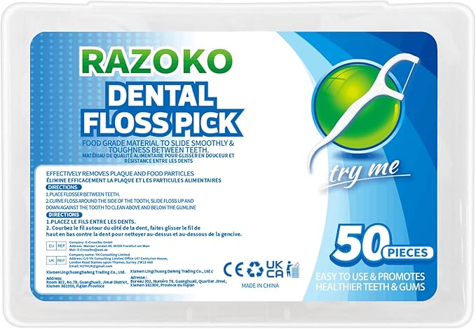 RAZOKO Dental Floss Picks High Toughness Professional Toothpicks Sticks 6-Pack(300pcs) with Portable Case and Dental Picks Perfect for Family,Hotel,Travel