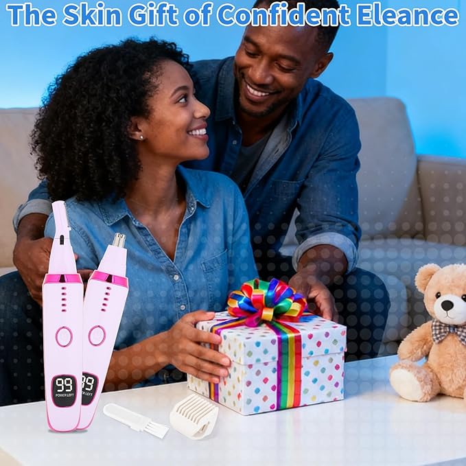 2 in 1 Nose and Ear Hair Trimmer with LED Display, Rechargeable Electric Nasal Hair Clipper for Men & Women, Eyebrow & Facial Hair Removal with Dual-Edge Blades, Easy to Clean