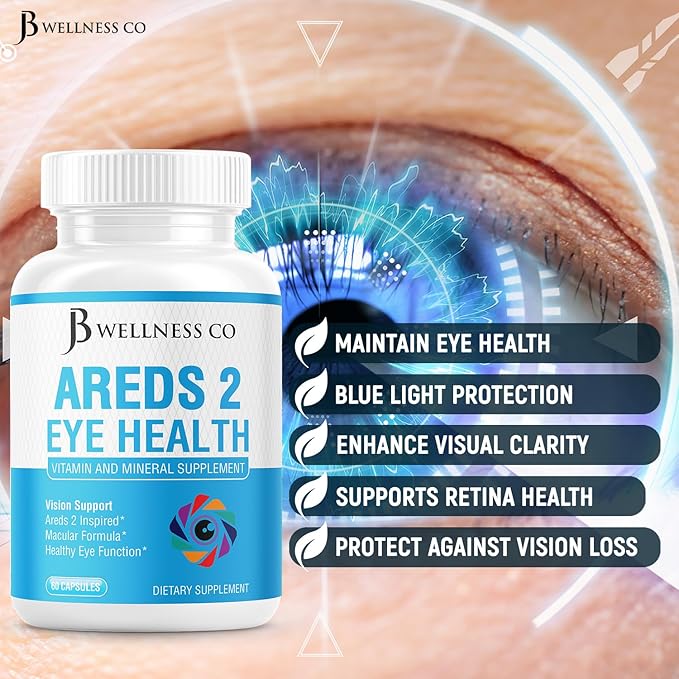 JB Wellness AREDS 2 Eye Vitamin & Mineral Supplement, Contains Lutein, Vitamin C, Zeaxanthin, Zinc & Vitamin Enhance Vision Supplement - 60 Count