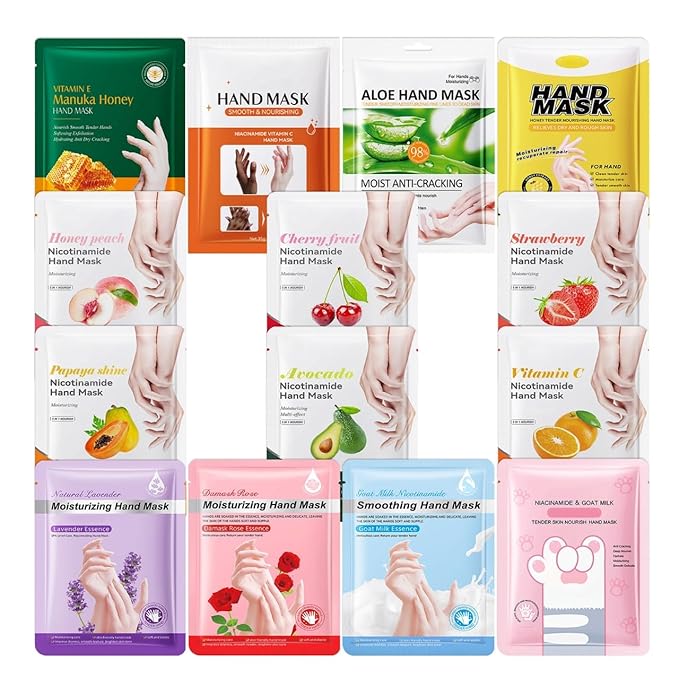 Pairs of 14 Hand Masks Moisturizing Glove,Deep Hydrating Hand Mask Gloves for Dry Hands,Non-Greasy Hand Moisturizer Gloves to Make Hands Soft and Smooth,Spa Set,Hand Care Gifts for Women Set8