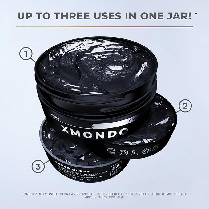XMONDO Color Blue Black Color Depositing Mask & Semi-Permanent Hair Dye Super Gloss Infused with Bond Boosters for Nourishment, Revitalize & Repair, Vegan Formula, 8 Fl Oz