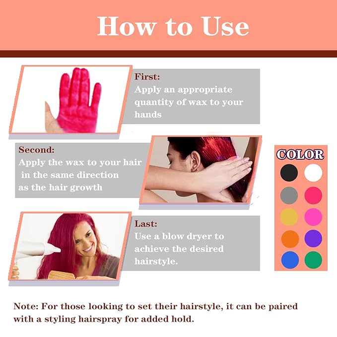 Red Hair Color Wax, Temporary Washable Hair Color Dye for Kids, Temporary Dye Wax Natural Hairstyle Cream Hair Pomades for Women & Men Party Cosplay Halloween