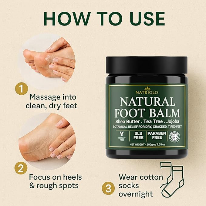 Organic Tea Tree Foot Cream for Dry Cracked Feet, Heels, Toes & Calluses - Athlete’s Foot, Odor, Itchy & Rough Skin- Heel Balm & Moisturizer for Soft, Smooth Feet & Lasting Comfort
