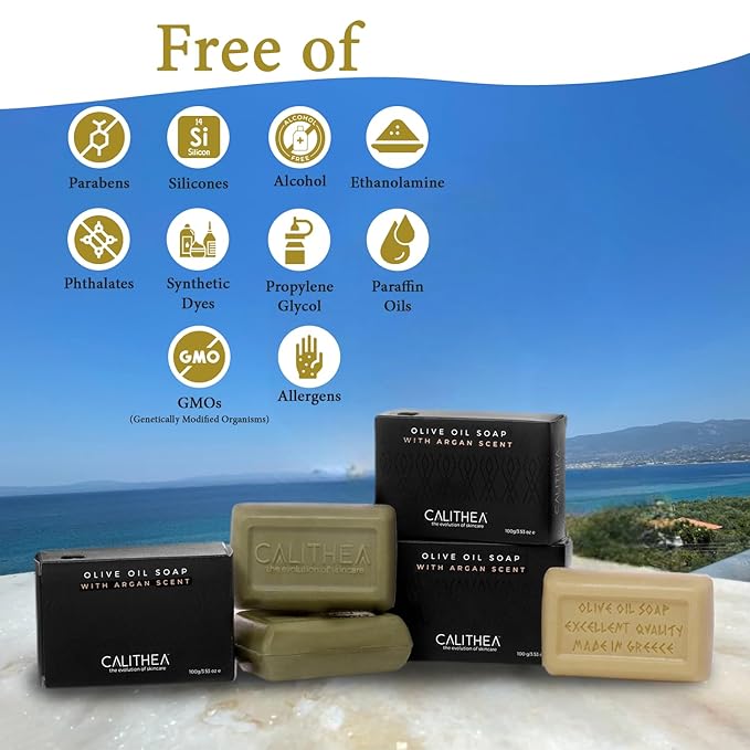 Calithea 3 Pack Soap Bars: Olive Oil Soap with Argan Oil