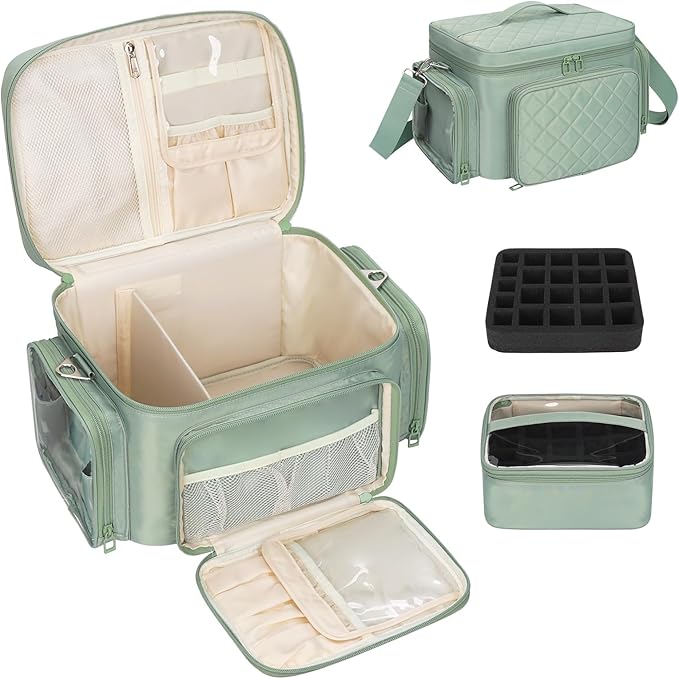 Nail Polish Organizer, Nail Polish Storage Holds 42+ Bottles & Nail Lamp, Portable Travel Nail Kit Storage Carrying Case Fits Nail Suppiles, Gift for Manicurist, Grils - Green