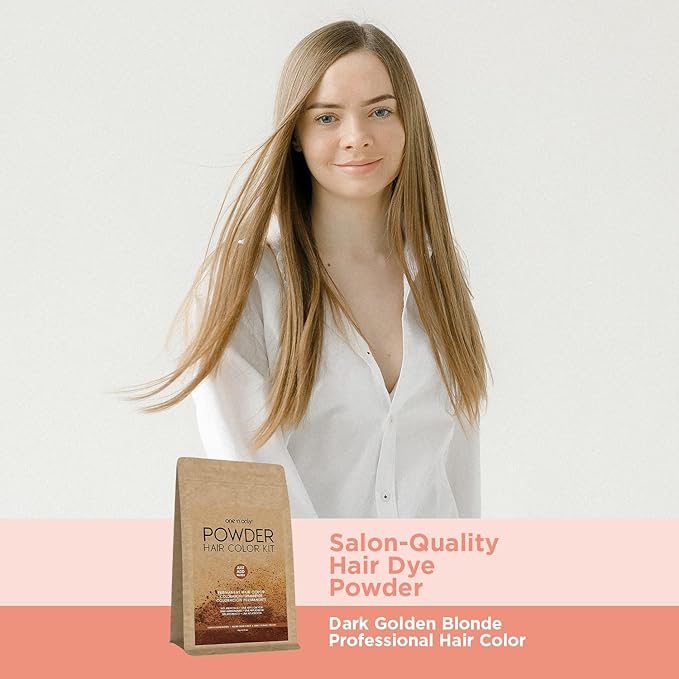 One N' Only Powder Hair Color Kit, Dark Golden Blonde, Permanent Color in Single Application, 100% Gray Hair Coverage without Lift, Just Add Water - No Developer Needed, Vegan and Cruelty Free
