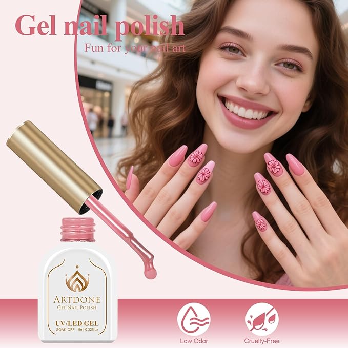 Artdone Gel Nail Polish Hema-free Solid Color Pink For All Seasons Neutral Soak Off LED Lamp Needed For Manicure Nail Art
