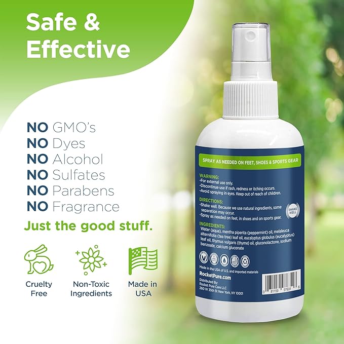 Rocket Pure Natural Foot & Shoe Deodorizer Spray - Foot Spray for Smelly Feet & Shoe Spray for Smelly Shoes - Removes, Controls & Prevents Odors - Made with Essential Oils - Made in USA (4oz, 2-Pack)