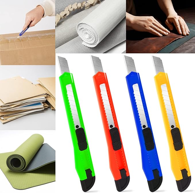 20-Pack Retractable Utility Cutter | Auto-Lock Design with 9mm Snap-off Blades | Carton & Cardboard Opener for Office/Home | Disposable Exacto Razor Tool