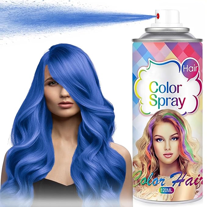 Temporary Hair Color Spray for Women and Kids, One-Time Use Hair Color Wax, Washable Disposable Natural Hair Spray Hair Strong Style for Party, Hollowen, Cosplay (Blue, 120ML)