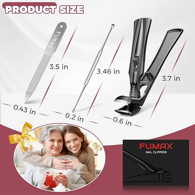 Toenail Clippers for Thick Toenails for Seniors, Large Angled Toe Nail Clippers for Men Thick Nails with Wide Jaw Opening, Heavy Duty No Splash Nail Clippers with Catcher Gifts for Men & Women