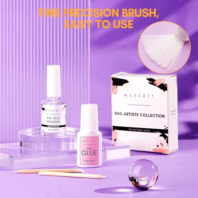 Makartt Nail Glue with Glue Remover Kit, Super Strong Nail Glue 7ML for Acrylic Nails Press On Nails,10ML Glue Off Fake Nails, Remover for Super Glue, Nail Polish Easy Application Nail Art Supplies