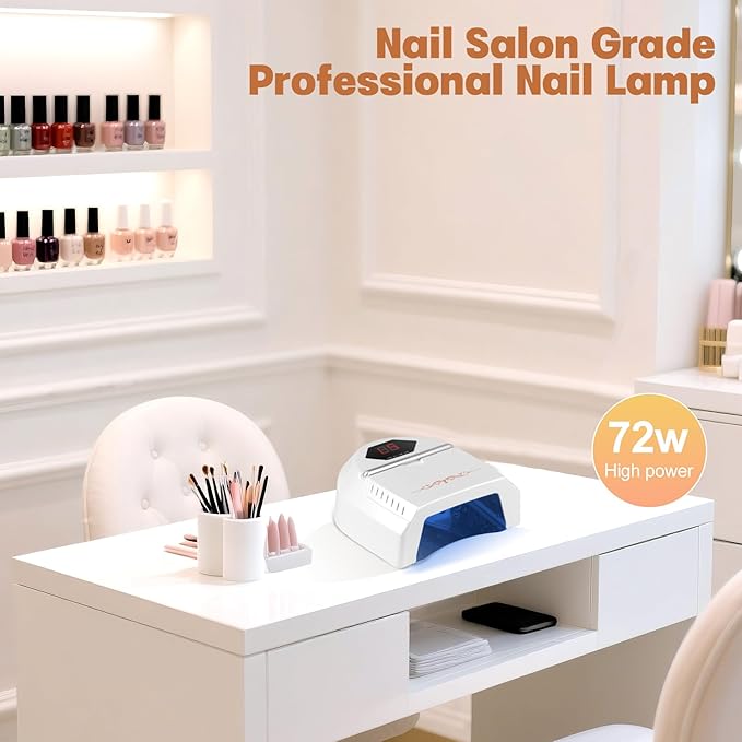 UV LED Nail Lamp Rechargebale, 72W Cordless Gel Nail Lamp with Fan Professional Nail Lamps for Gel Nails Nail Dryer with 45 Beads, Perfect for Salon Manicure, Pedicure, Home DIY Use (Pure White)