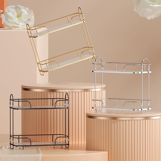 Seoneiro 2 Tier Corner Bathroom Counter Organizer, Cosmetic Skincare ,Bathroom Countertop Perfume Tray Vanity, Kitchen Spice Corner Storage Shelf