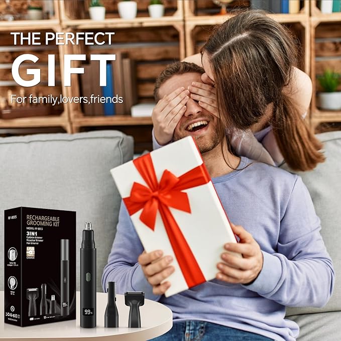 RUIM Nose Hair Trimmer for Men & Women - 3-in-1 Electric Ear & Eyebrow Trimmer, USB Rechargeable Facial Groomer with LED Light, Painless Nose and Ear Hair Remover, Dual Edge Blades