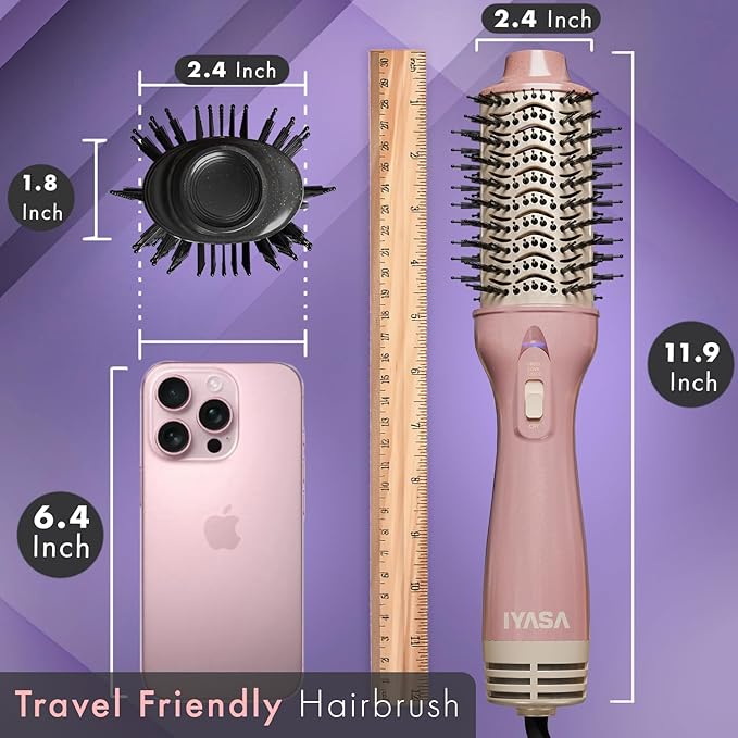3” Large Barrel Ionic Hot Air Brush Hair Dryer – 75 mm One‑Step Volumizer Blowout Brush for Thick & Long Hair, 1100 W Plastic‑Tourmaline, Frizz Control, 3 Heat / 2 Speed, 13” Length