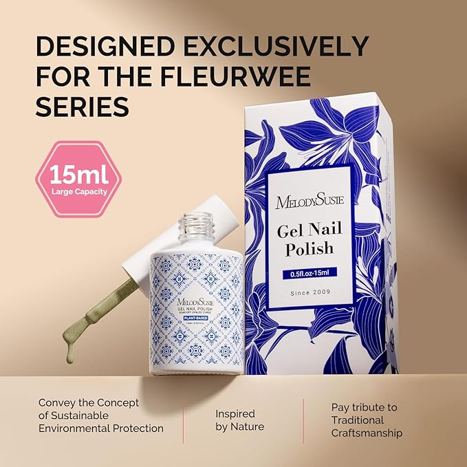 MelodySusie Fleurwee Plant Based Gel Nail Polish, Hema Free Glitter Olive Green Nail Polish Soak Off UV LED Gel Polish Gift for Women 21 Non Toxic Long Lasting Nail Art Manicure Salon DIY at Home P49