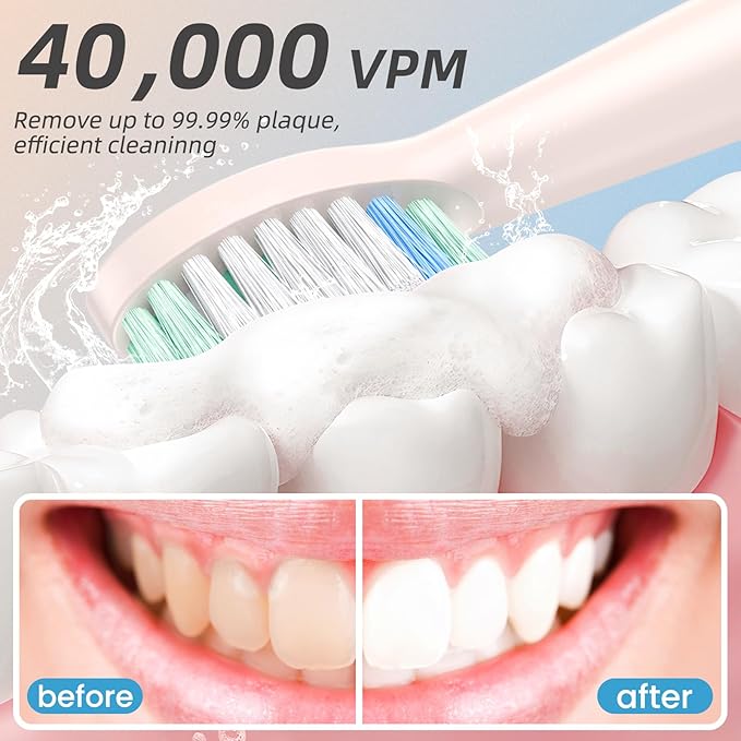 YUNCHI Electric Toothbrush for Adults and Kids, Sonic Rechargeable Battery Toothbrushes, 8 Brush Heads, 1 Travel Case, 2 Min Timer, IPX7 Waterproof, 5 Modes, Blue Yellow Gradient