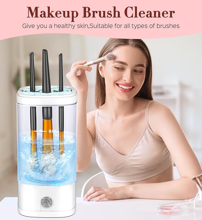 Electric Makeup Brush Cleaner, 7000 RPM Makeup Brush Cleaner Machine, Efficient Automatic Portable USB Cleaner Tool for All Types of Makeup Brushes, Convenient Makeup Brush Cleaning-Transparent 