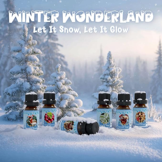 Winter Essential Oils Set, ARVIDSSON Holiday Fragrance Oil for Diffuser, Cinnamon, Christmas Wreath, Apple Cider, Gingerbread, Cranberry, Winter Mint Scented Oils for Home
