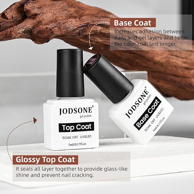 JODSONE 10 Colors Gel Nail Polish Set with Base Coat & Top Coat White Pink Purple and Red Gel Polish for All Seasons Women's Holiday Gift