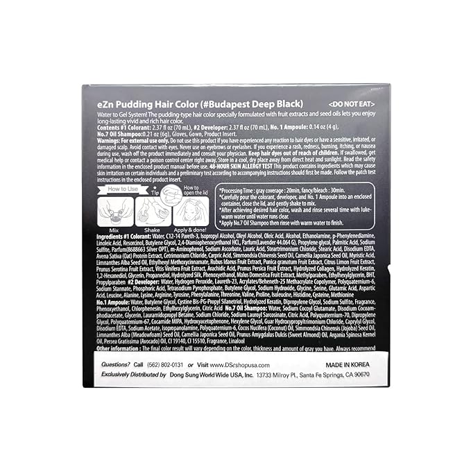 eZn Pudding Hair Dye Ammonia Free Semi-Permanent Self Hair Dye DIY Kit included contain Keratin Made in Korea Beauty (Deep Black)