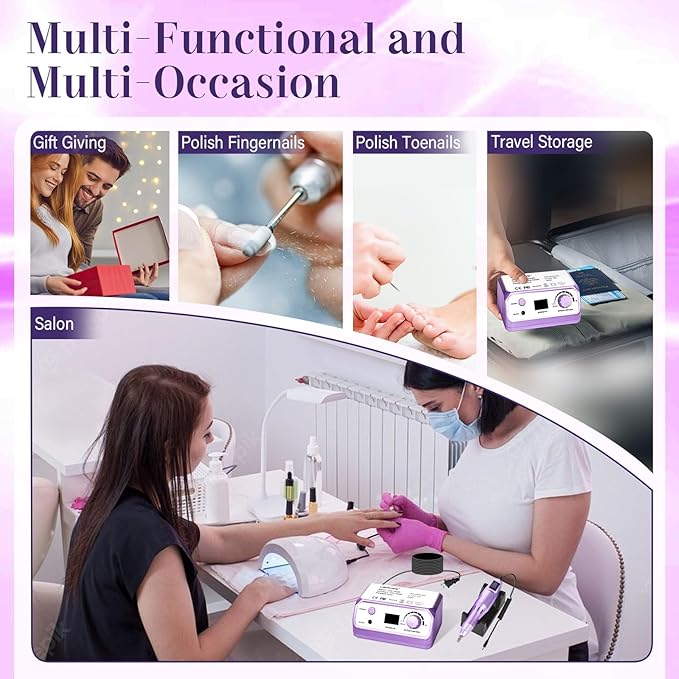 Electric Nail File Nail Drill Professional 35000RPM Nail Dril Electric E Filer for Nails with 100pcs Sanding Bands and Nail Drill Bits for Acrylic, Gel Nail Manicure & Pedicure