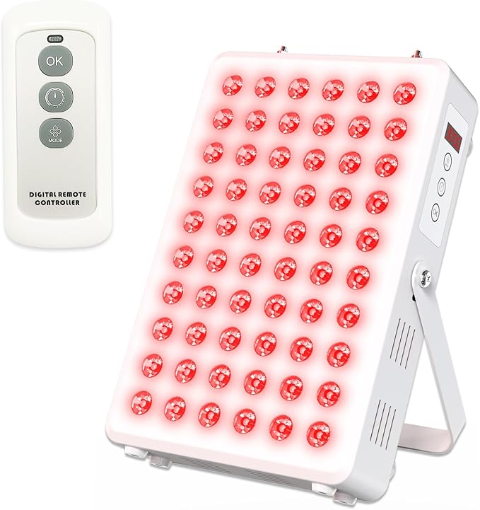 Red Light Panel for Body and Face, 660nm Red 850nm and Near Infrared, Remotcontrol 60 LEDs Red Light Therapy Panel, Used to Promote Sleep, Improve The Body, Relieve Muscle Fatigue (E-300-Wtite)