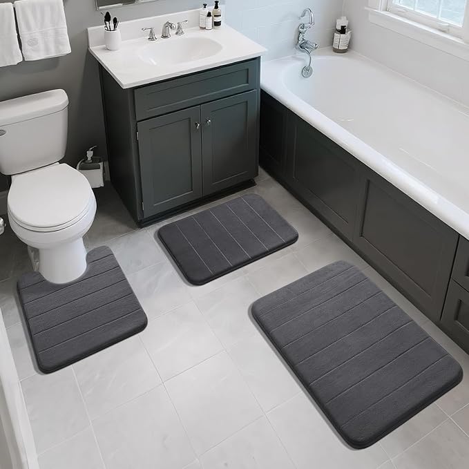 Yimobra Memory Foam Bath Mat, Super Soft Absorbent Bathroom Rug Non Slip 31.5x20 Inch, Quick Dry, Machine Washable Floor Carpet for Tub Shower, Home Decor Accessories, Dark Gray