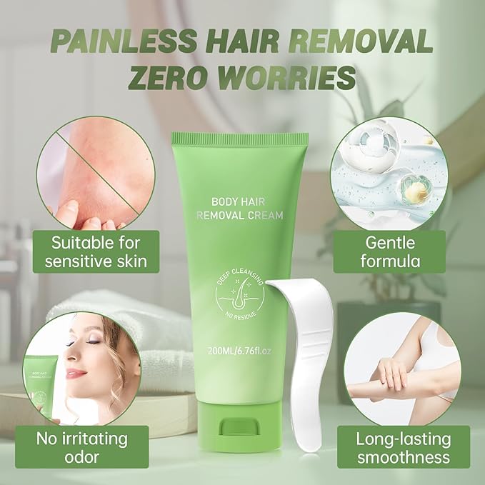 Hair Removal Cream For Women - Painless Body Hair Remover Sensitive Skin Hair Removal For Back Legs Fast And Gentle 6.76 Fl Oz