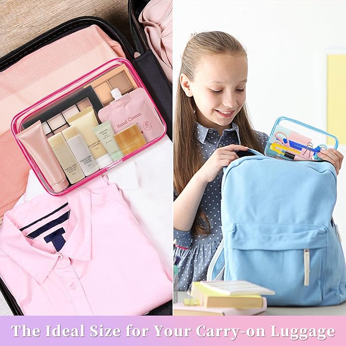 TISRATOK 12 PCS Clear Makeup Bag for Women with Zipper, TSA Approved Toiletry Pouch, Cosmetic Bag Bulk for Travel Organizer Essentials - Multicolor, Medium