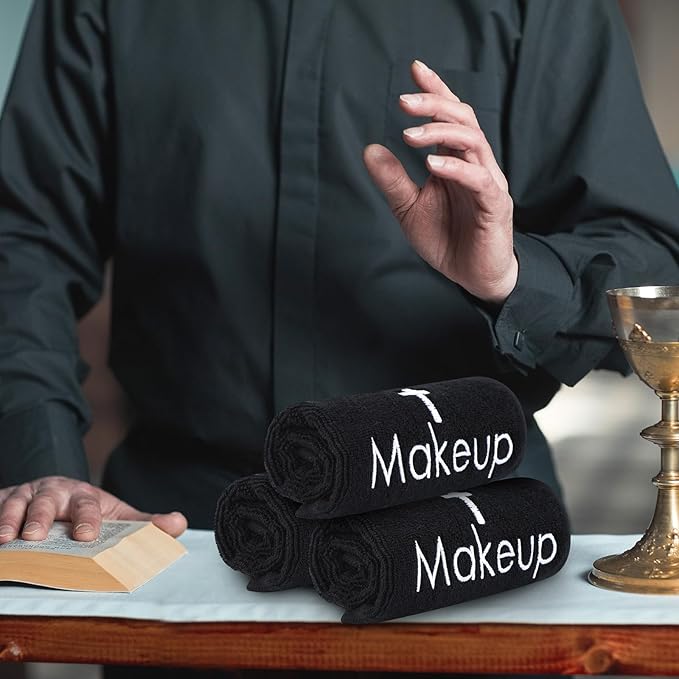 Shimeyao 13x13 Inch Black Makeup Towels Reusable Makeup Washcloths for Face Facial Remover Washcloths Absorbent Cotton Towel for Women Skin Care (6 Pcs,Cross Pattern)