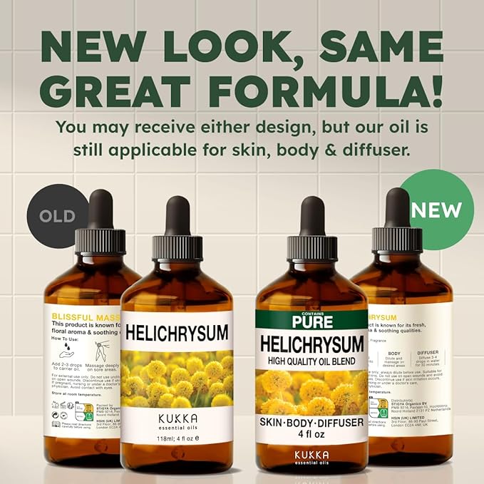 KUKKA Helichrysum Essential Oils - 4 Fl Oz - for Hair, Skin, Diffuser, Aromatherapy & DIY Soap Making Scent